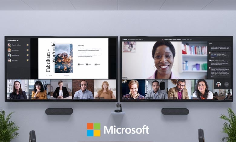 This image shows a boardroom setup with TV Panels and a Video Conferencing Setup as sponsored by Microsoft Corporation. 